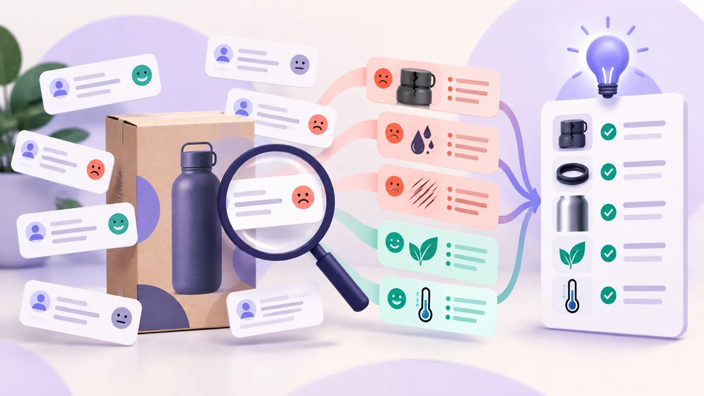 Amazon review evidence flowing into a product listing improvement checklist