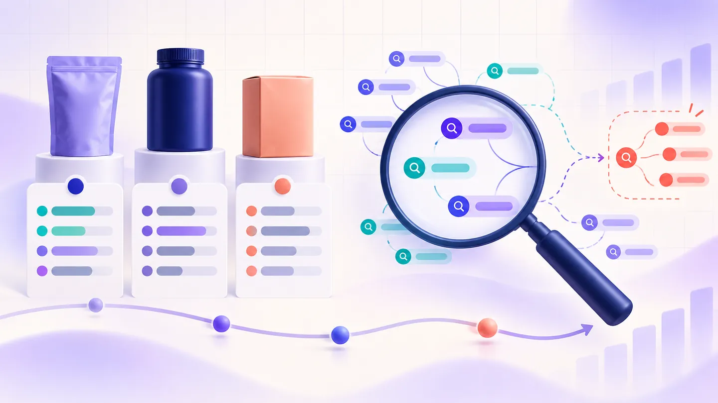 Comparable ecommerce products arranged for structured competitor and keyword analysis